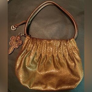 BRIGHTON Golden Bronze Leather Mock Snake Skin Shoulder Bag Purse mobwife style